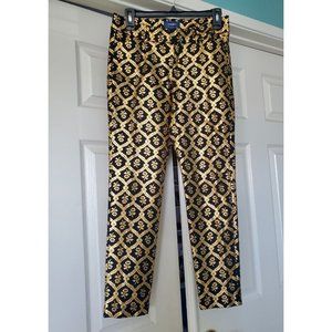 Old Navy Womens Pixie Black & Gold Print Dress Pants Mid rise, Size 4, 28"× 26"